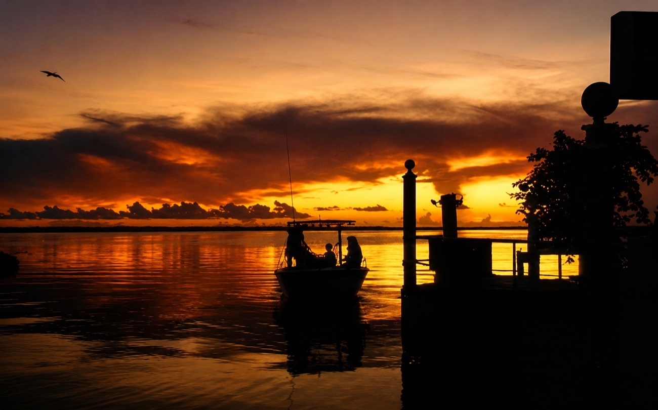 Damals 1991: der Sonnenuntergang in Key West, abends vom Steg aus fotografiert